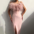 Trendy Strappy Feather Slits Slim Party Party Elegant Design  Maxi Dress