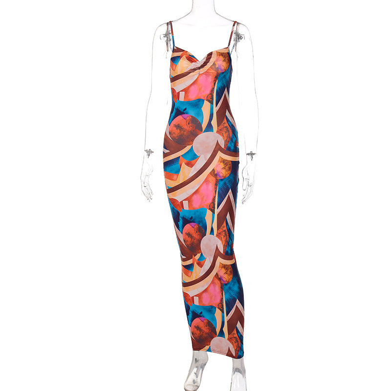 Beach Fashion Print Summer Sexy Backless Body  Maxi Dress