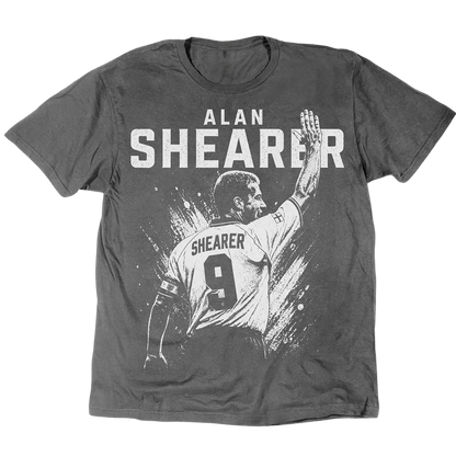 Alan Shearer T-Shirt mit einer Hand in der Luft