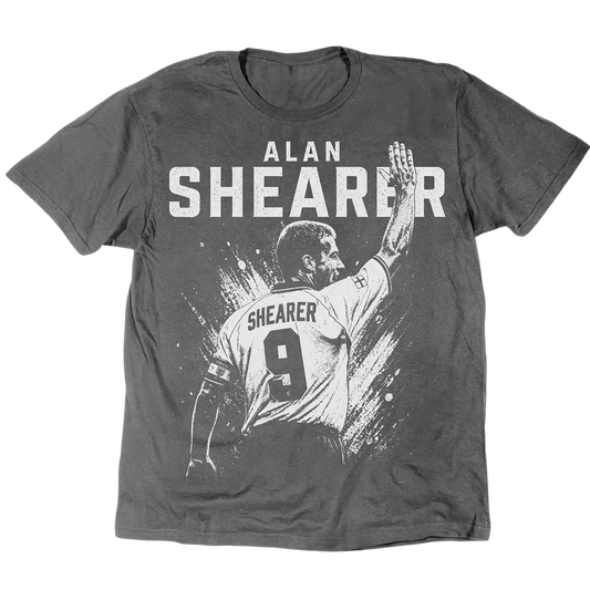 Alan Shearer T-Shirt mit einer Hand in der Luft