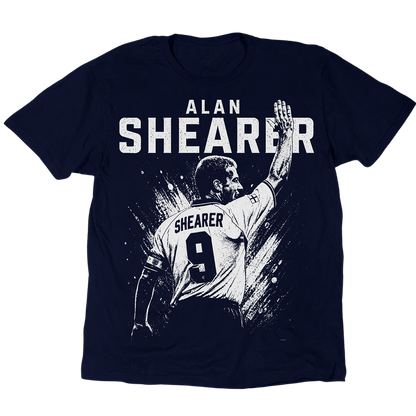 Alan Shearer T-Shirt mit einer Hand in der Luft