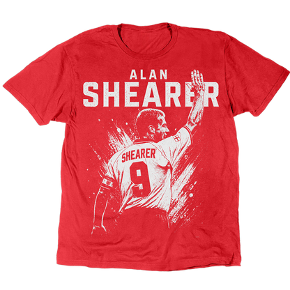 Alan Shearer T-Shirt mit einer Hand in der Luft