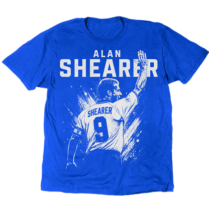 Alan Shearer T-Shirt mit einer Hand in der Luft