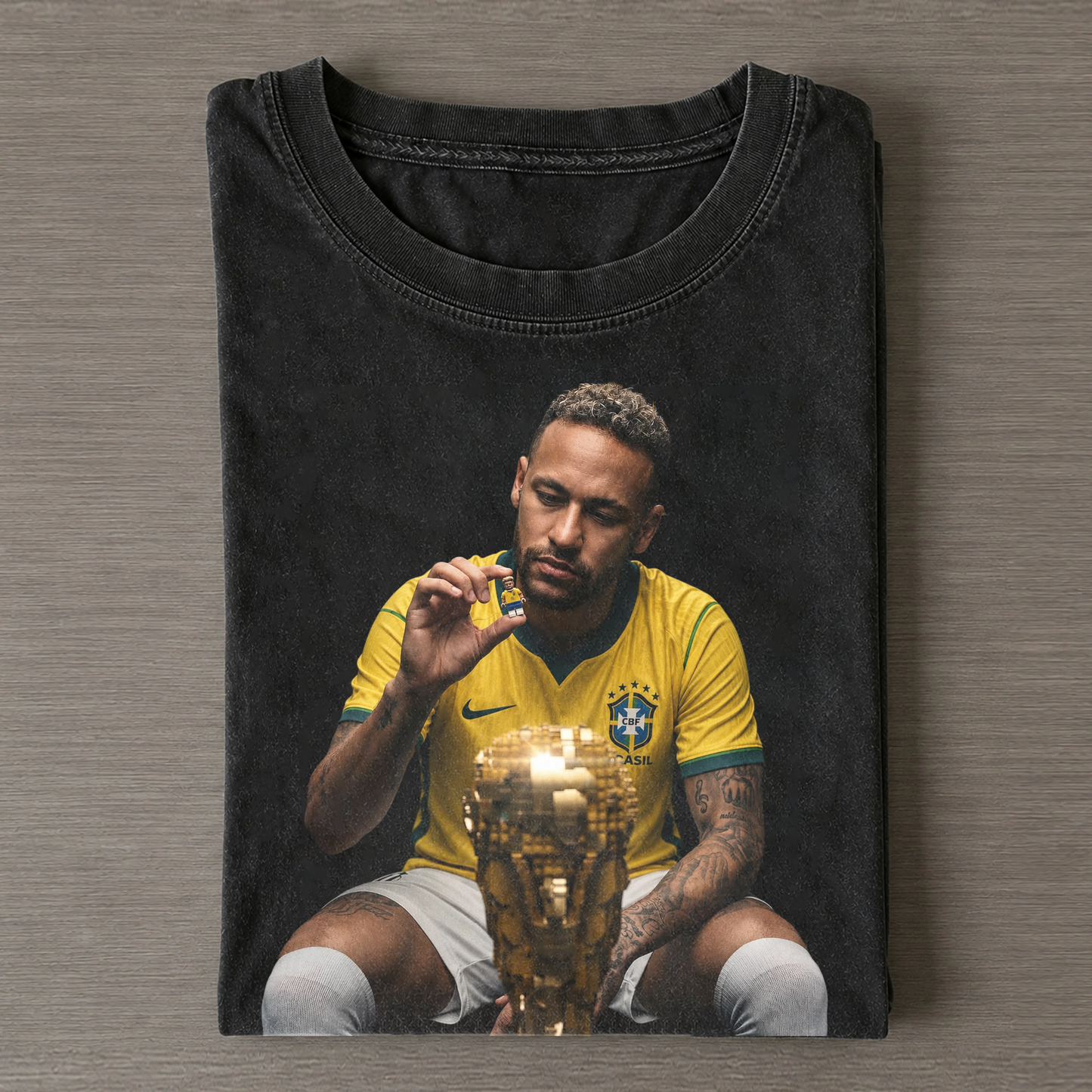 Neymar Brazil Trophy Retro Portrait Washed T-Shirt