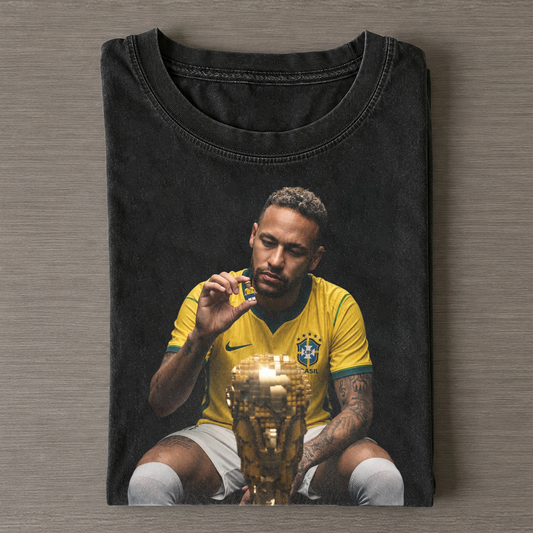 Neymar Brazil Trophy Retro Portrait Washed T-Shirt