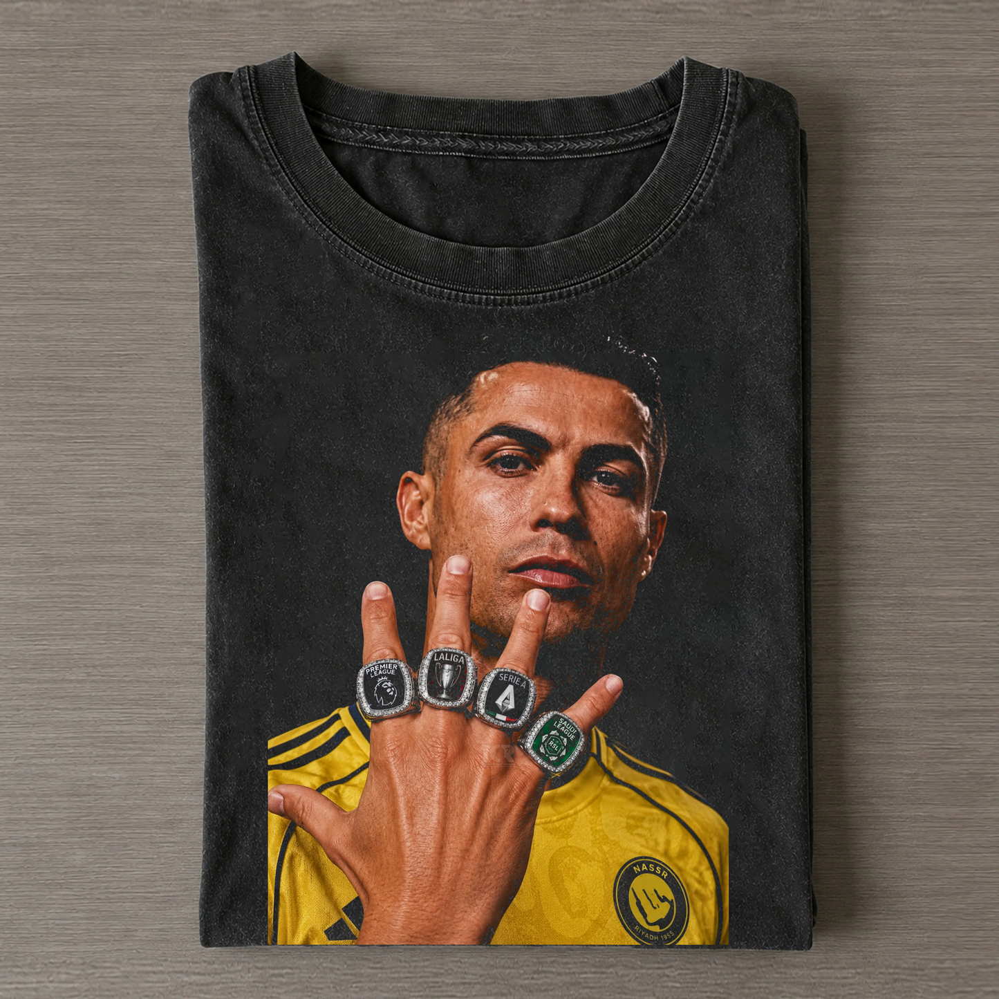 Cristiano Ronaldo Al Nassr Championship Rings Portrait Vintage Tee