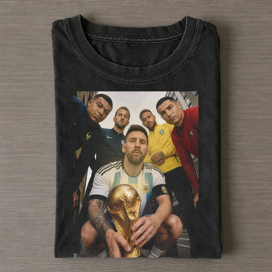 World Football Legends Messi Mbappe Kane Neymar Ronaldo Vintage Washed Tee
