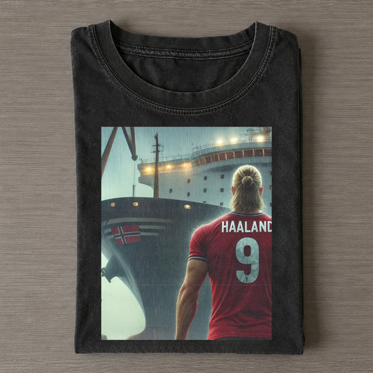 Erling Haaland Norway #9 Back View Ship Rain Vintage Washed Tee