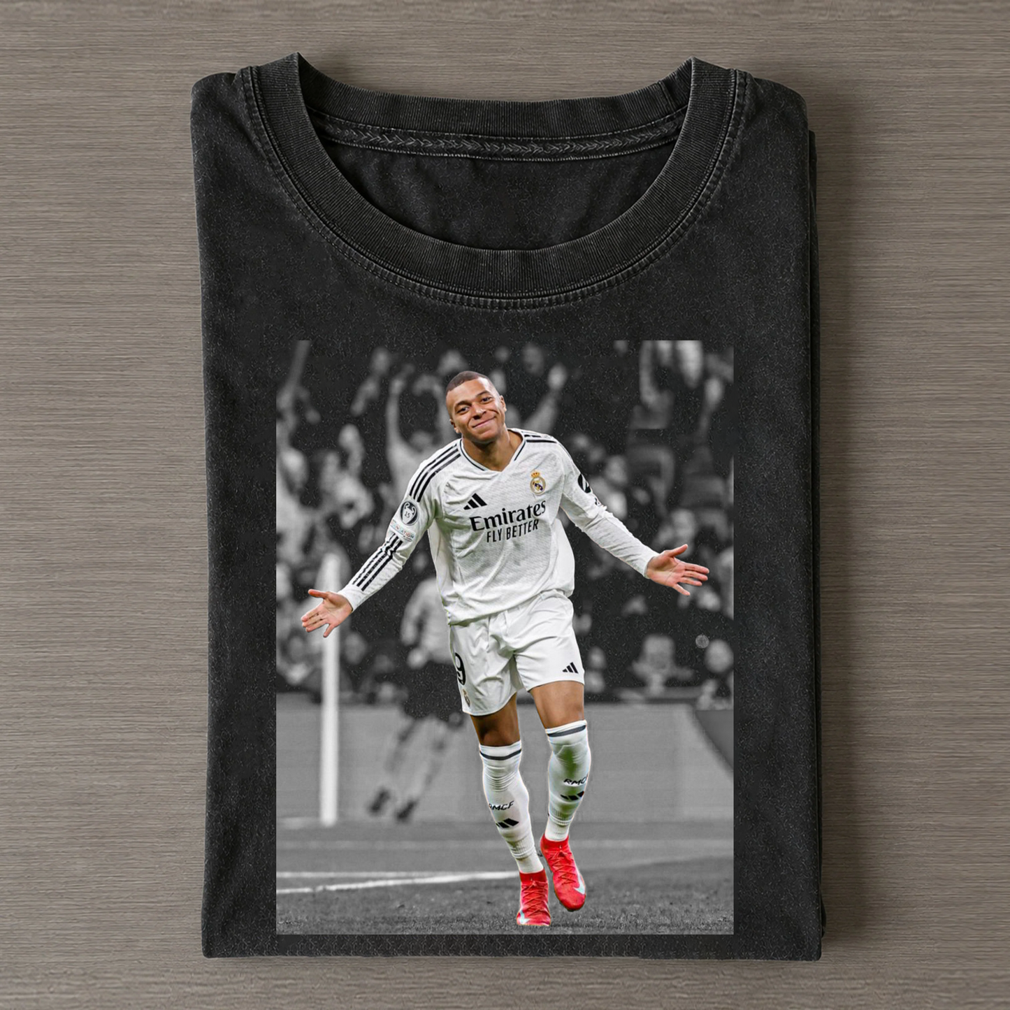 Kylian Mbappe Real Madrid Black White Celebration Vintage Tee