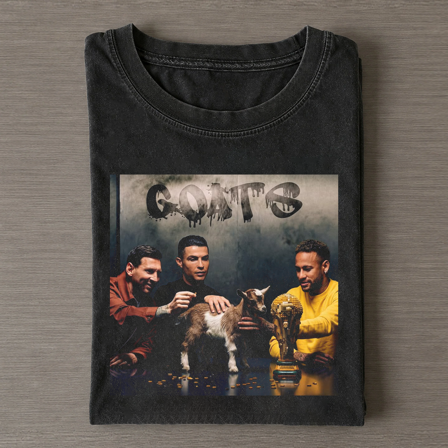 Messi Ronaldo Neymar GOATS Baby Goat World Cup Vintage Tee