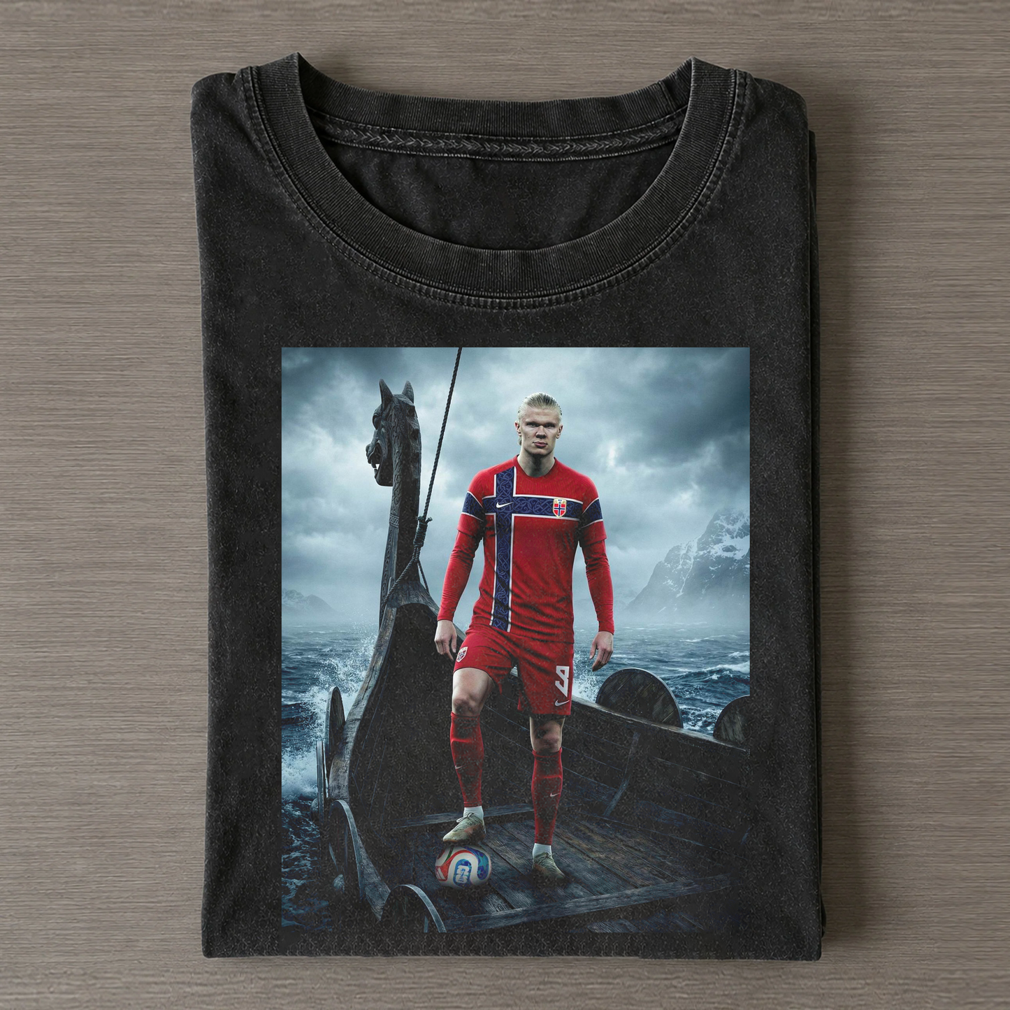 Erling Haaland Norway Viking Ship Nordic Sea Mountain Vintage Tee