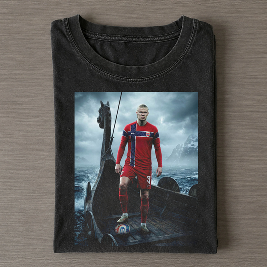Erling Haaland Norway Viking Ship Nordic Sea Mountain Vintage Tee