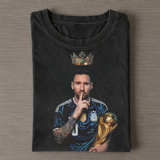 Lionel Messi King Crown Shush Vintage Washed Tee