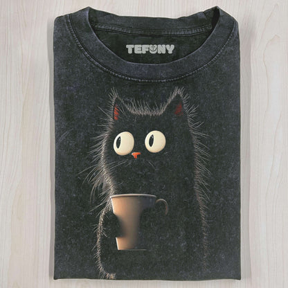 CARICATURE CAT WITH A MUG TEE