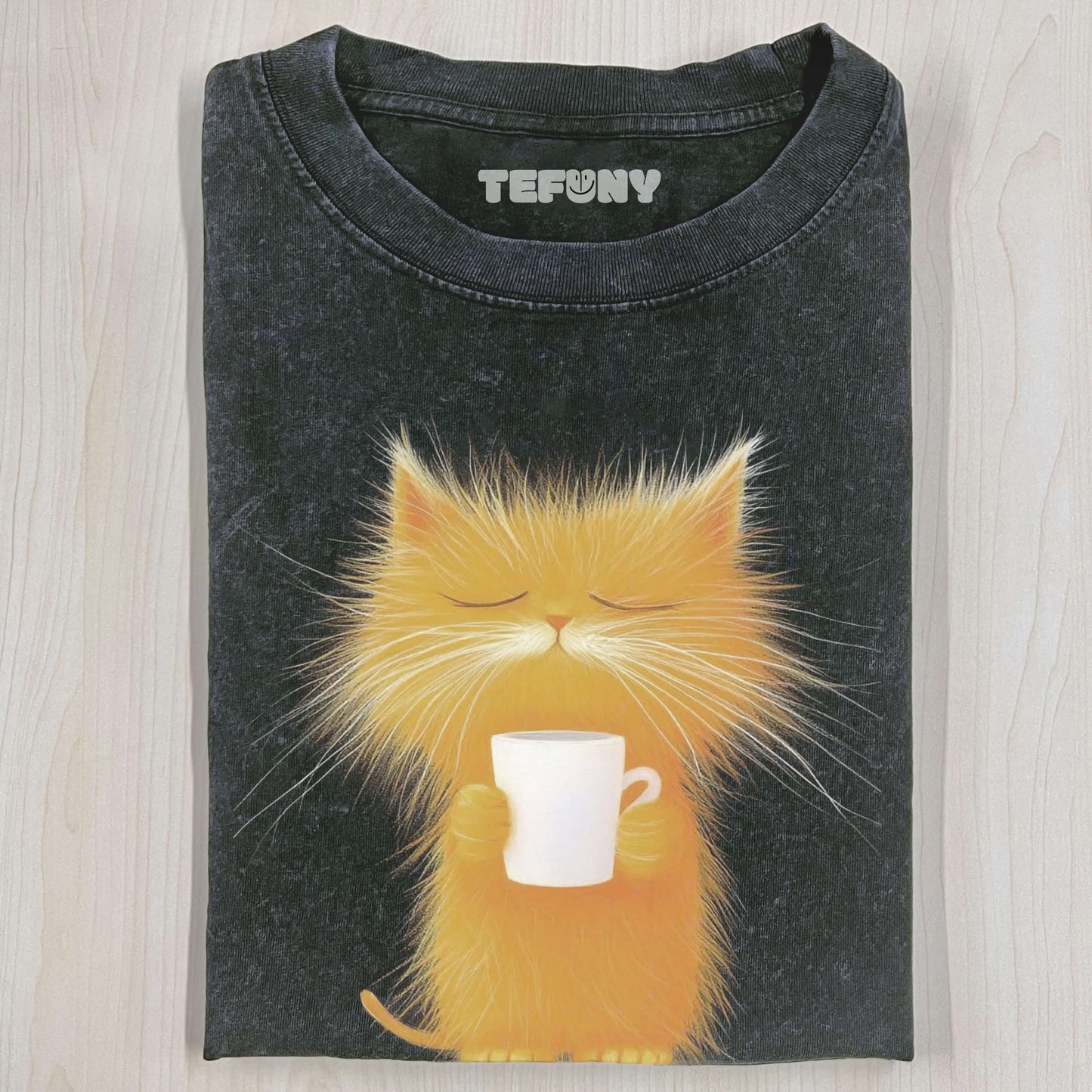 CARICATURE CAT WITH A MUG T-SHIRT