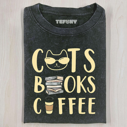 CATS BOOKS AND COFFEE  SHIRT