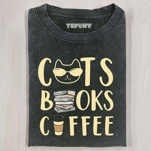 CATS BOOKS AND COFFEE  SHIRT