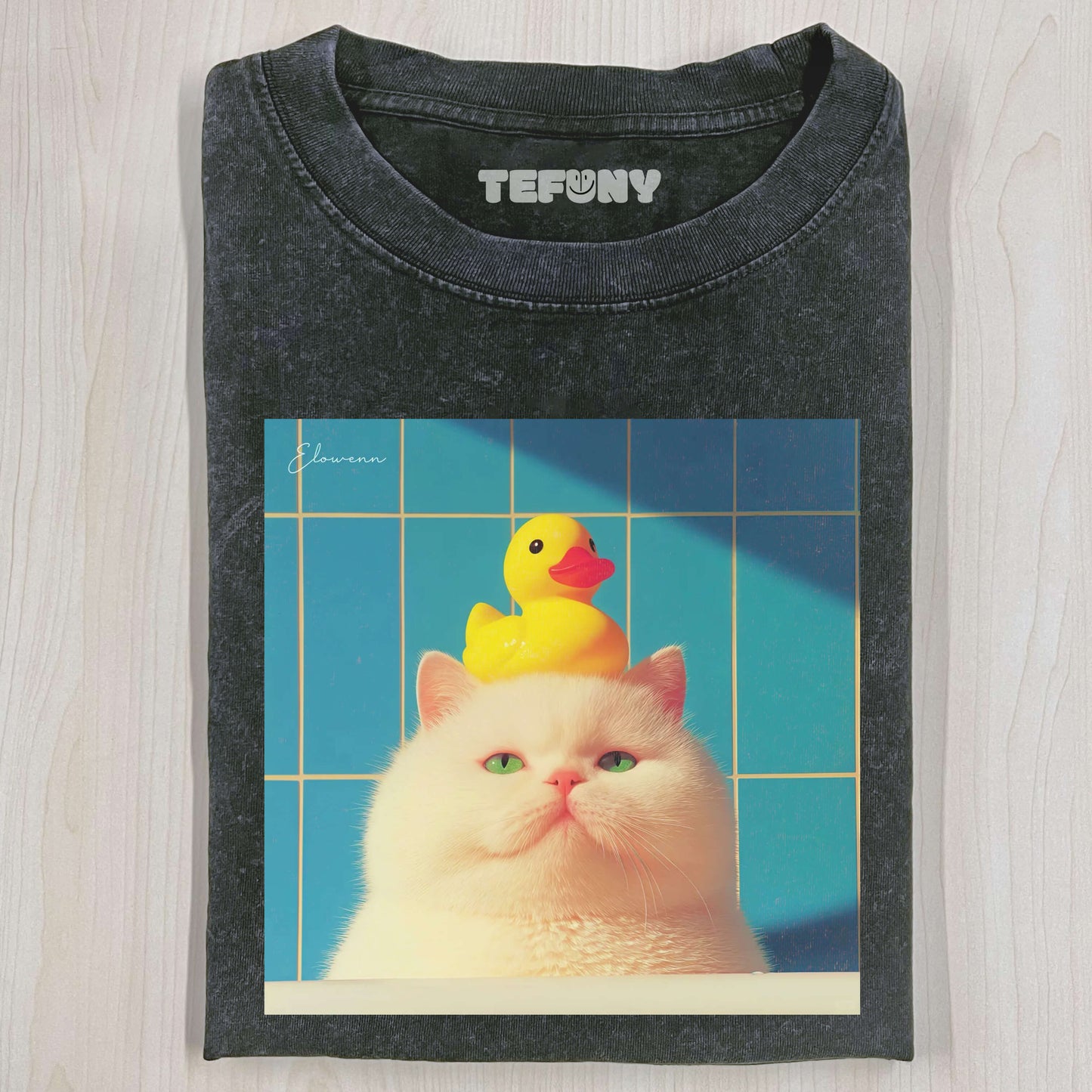 CAT WITH DUCK ON HEAD T-SHIRT