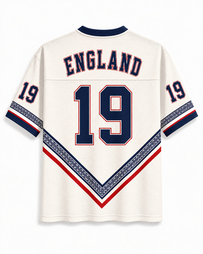 TheRetroTee Vintage England Heritage White Football Mesh Jersey