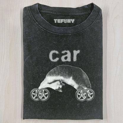 FUNNY CAT CAR T-SHIRT