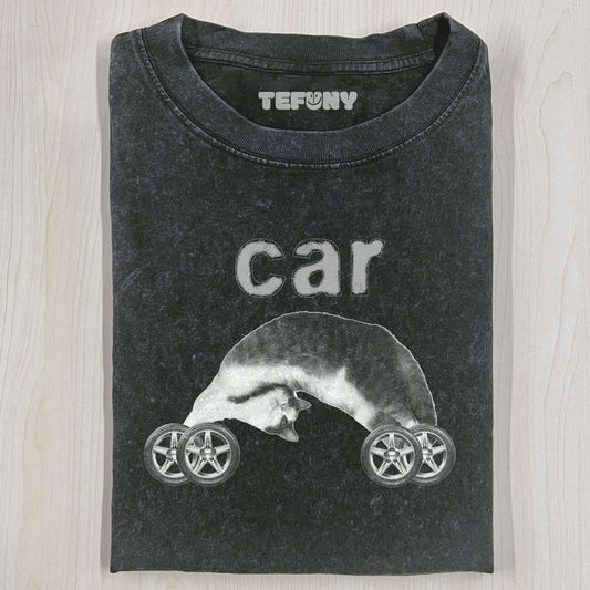 FUNNY CAT CAR T-SHIRT