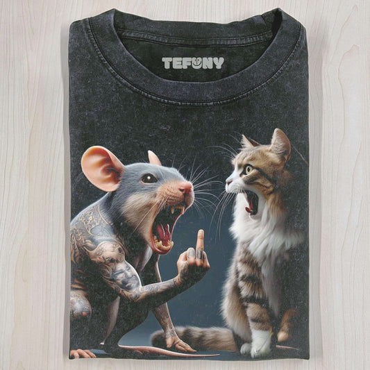 FUNNY MOUSE AND CAT T-SHIRT