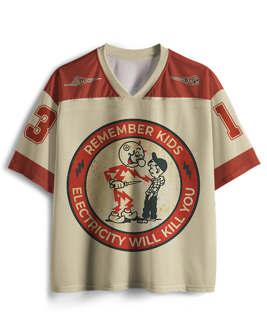 TheRetroTee Electricity Will Kill You Kids 1950s Mesh Jersey