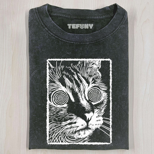 PSYCHEDELIC CAT RETRO T-SHIRT
