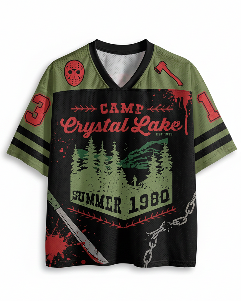 Maillot en maille TheRetroTee d'horreur inspiré du Camp Crystal Lake des années 1980