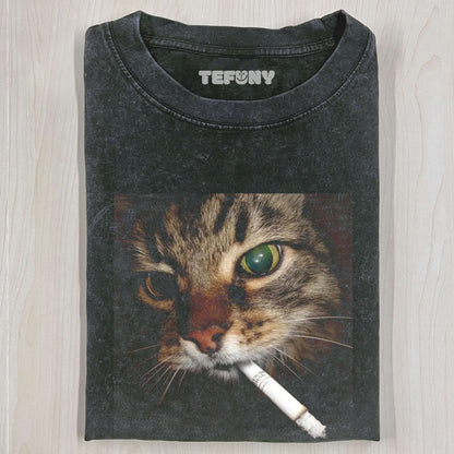 WASHED COTTON CAT T-SHIRT