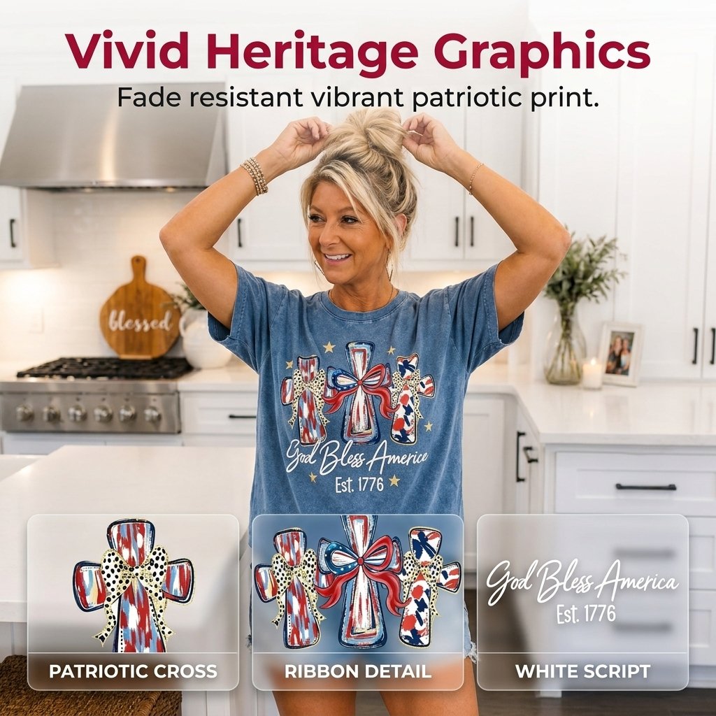 ⭐ God Bless America Women Washed T-Shirt - Vintage 250th Anniversary USA Gift Tee🎆