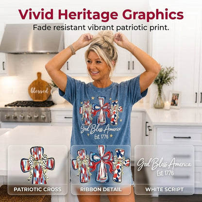 ⭐ God Bless America Women Washed T-Shirt - Vintage 250th Anniversary USA Gift Tee🎆