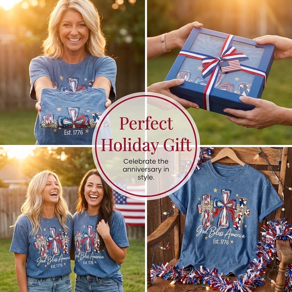 ⭐ God Bless America Women Washed T-Shirt - Vintage 250th Anniversary USA Gift Tee🎆