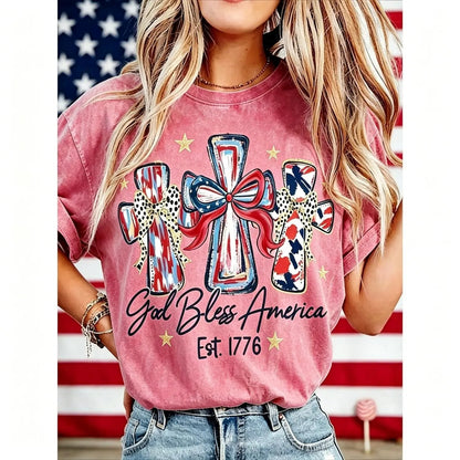 ⭐ God Bless America Women Washed T-Shirt - Vintage 250th Anniversary USA Gift Tee🎆