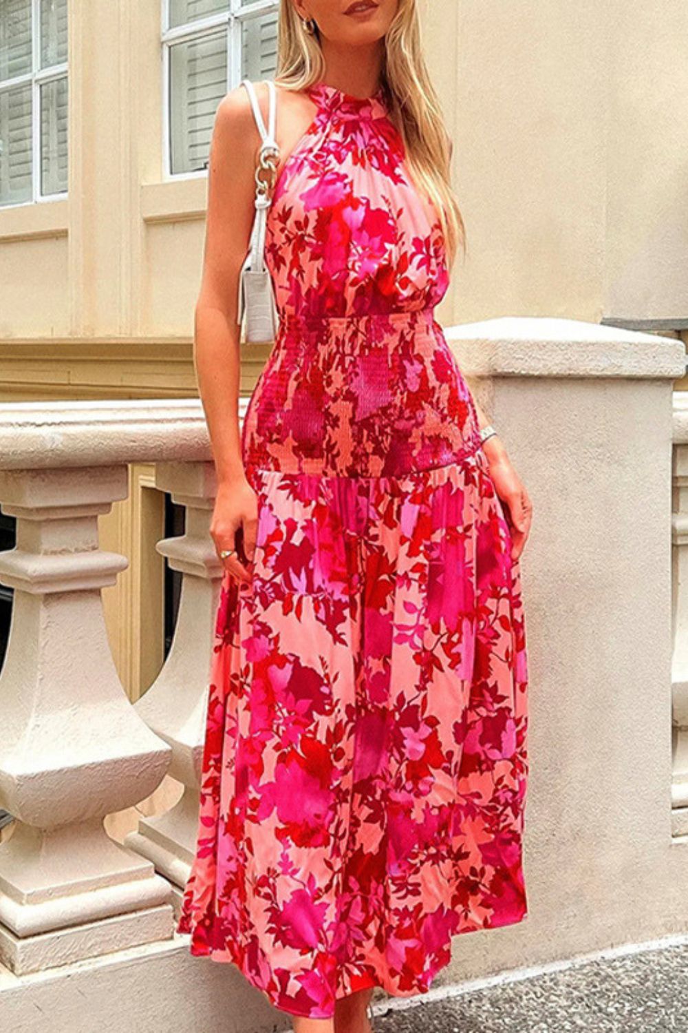 Summer Women's Fashion Print Sleeveless High Waist Temperament Maxi Dress