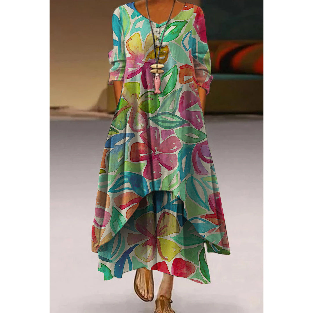 Women's Printed 3D Hem Irregular Sexy Bohemian  Maxi Dress