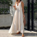 Women's Sexy Fashion Elegant Pleated Solid Color V-Neck Solid Maxi Dress