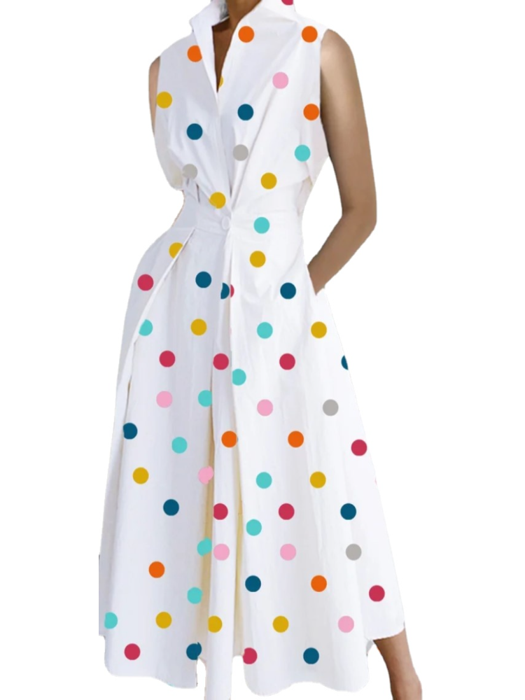 Women's Elegant Party Fashion Polka Dot Print Button  Maxi Dress