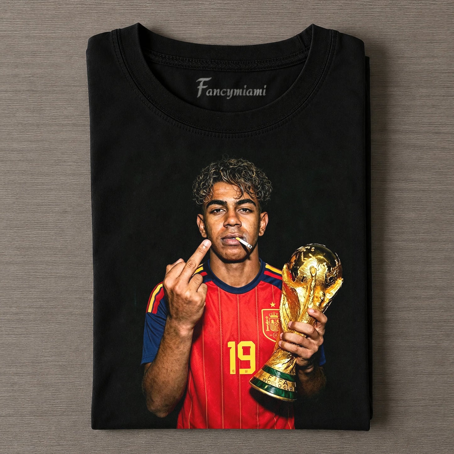 RED STRIPE JERSEY TROPHY CELEBRATION GRAPHIC TEE