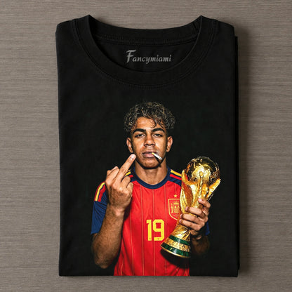RED STRIPE JERSEY TROPHY CELEBRATION GRAPHIC TEE