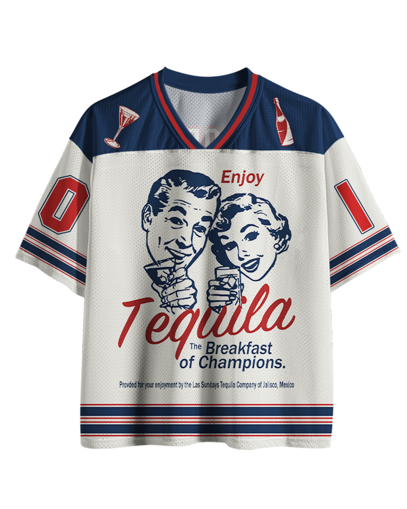 TheRetroTee Genießen Sie Tequila, das Frühstück der Champions, Mesh-Trikot der 1950er Jahre