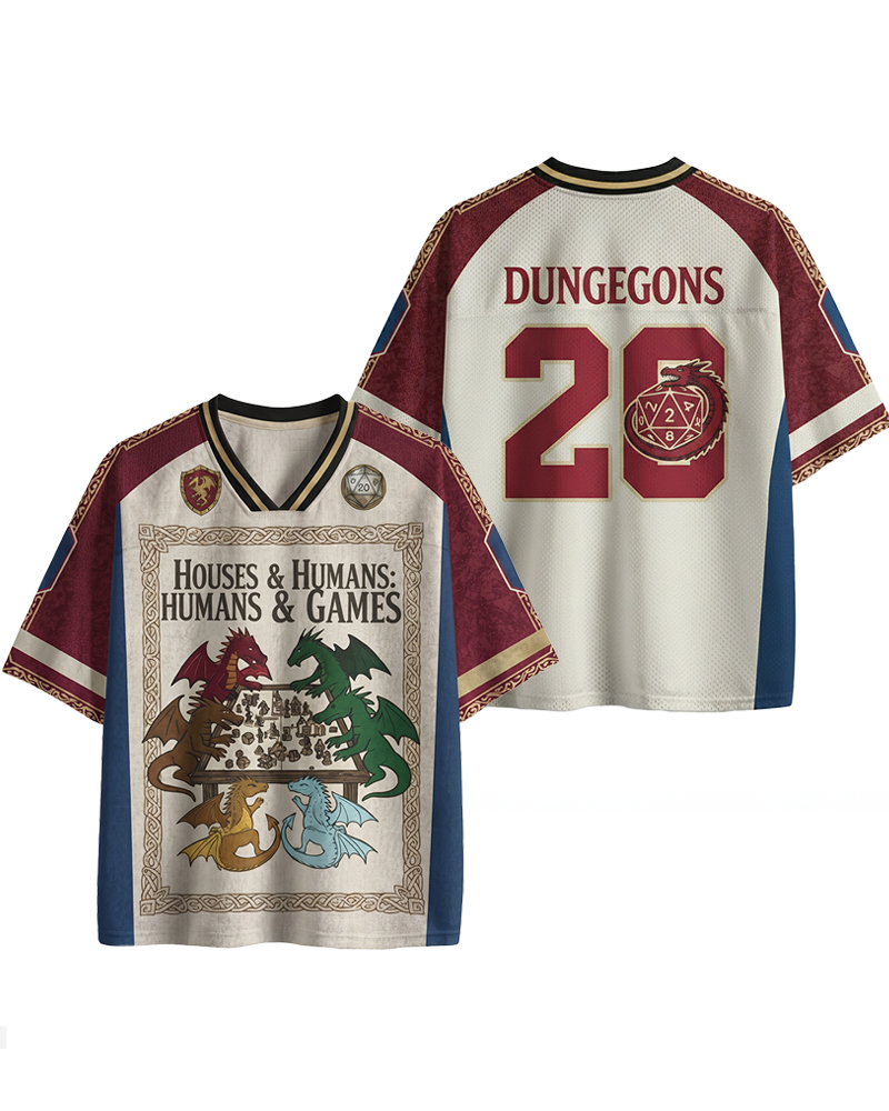 TheRetroTee Funny DnD Houses and Humans 1980s Mesh Jersey