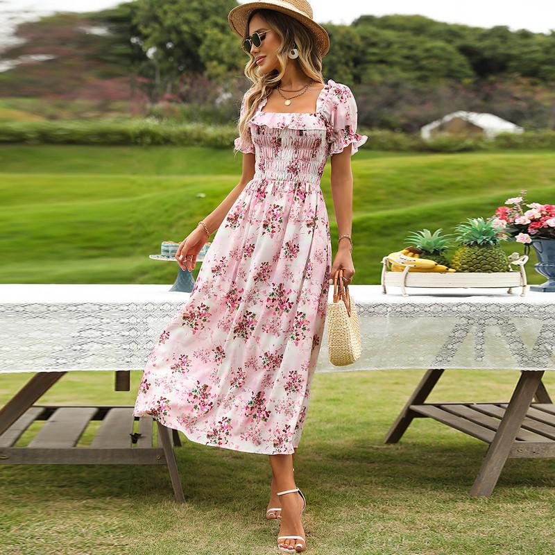 Floral Print Ruffle Bohemian Sexy Summer Resort Maxi Dress