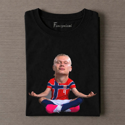 T-SHIRT DE MÉDITATION EN JERSEY À RAYURES CROISÉES PAYSAGE FJORD LAC