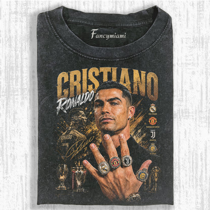 RETRO FOOTBALL LEGEND PORTRAIT FADED GRAPHIC TEE