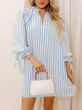 Stripe Knotted Sleeve Notched Shift Mini Dress