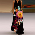 Fashion Sleeveless V Neck Casual Elegant Flower Print Vintage Maxi Dress