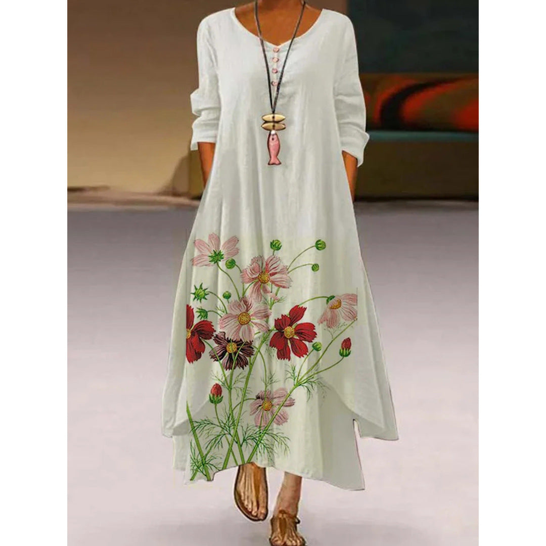 Women's Printed 3D Hem Irregular Sexy Bohemian  Maxi Dress