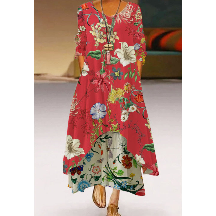 Women's Printed 3D Hem Irregular Sexy Bohemian  Maxi Dress