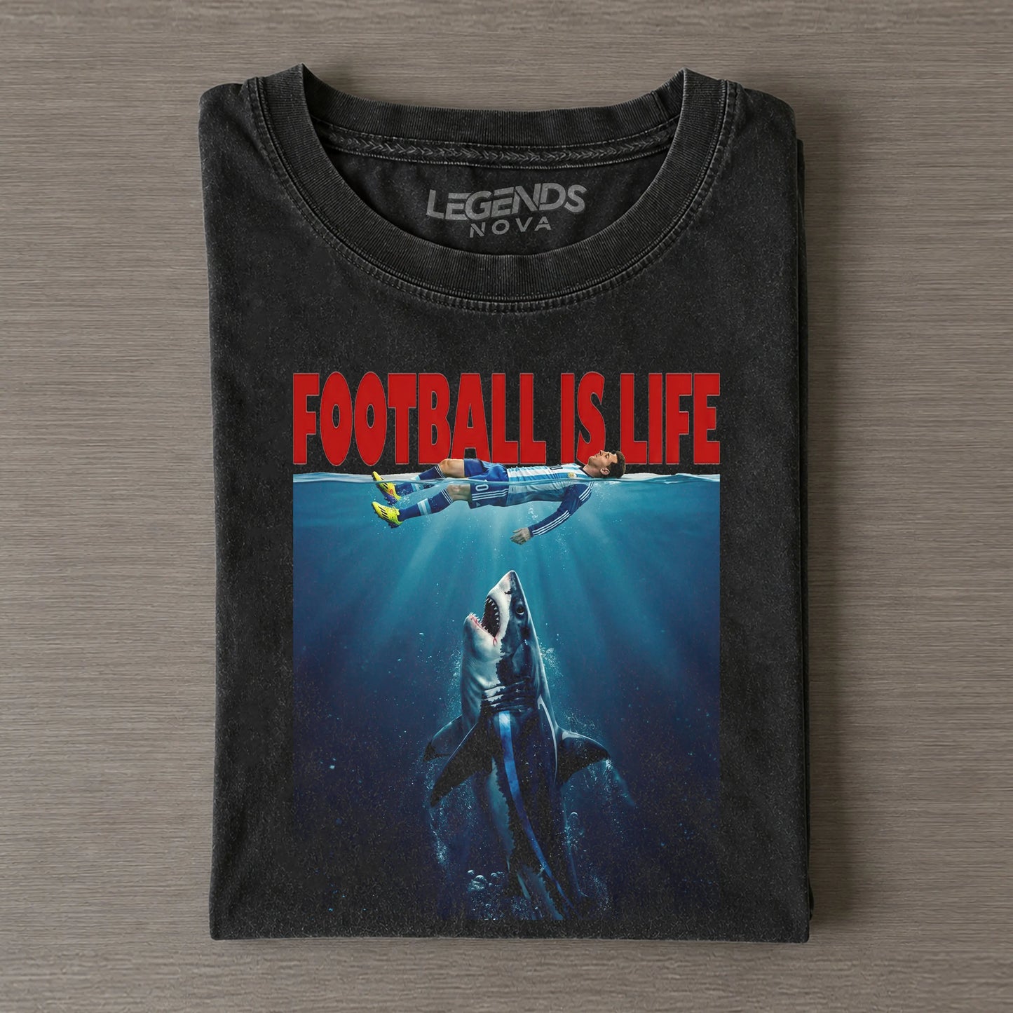 Football Is Life Messi Underwater Shark Vintage Soccer V2 Tee